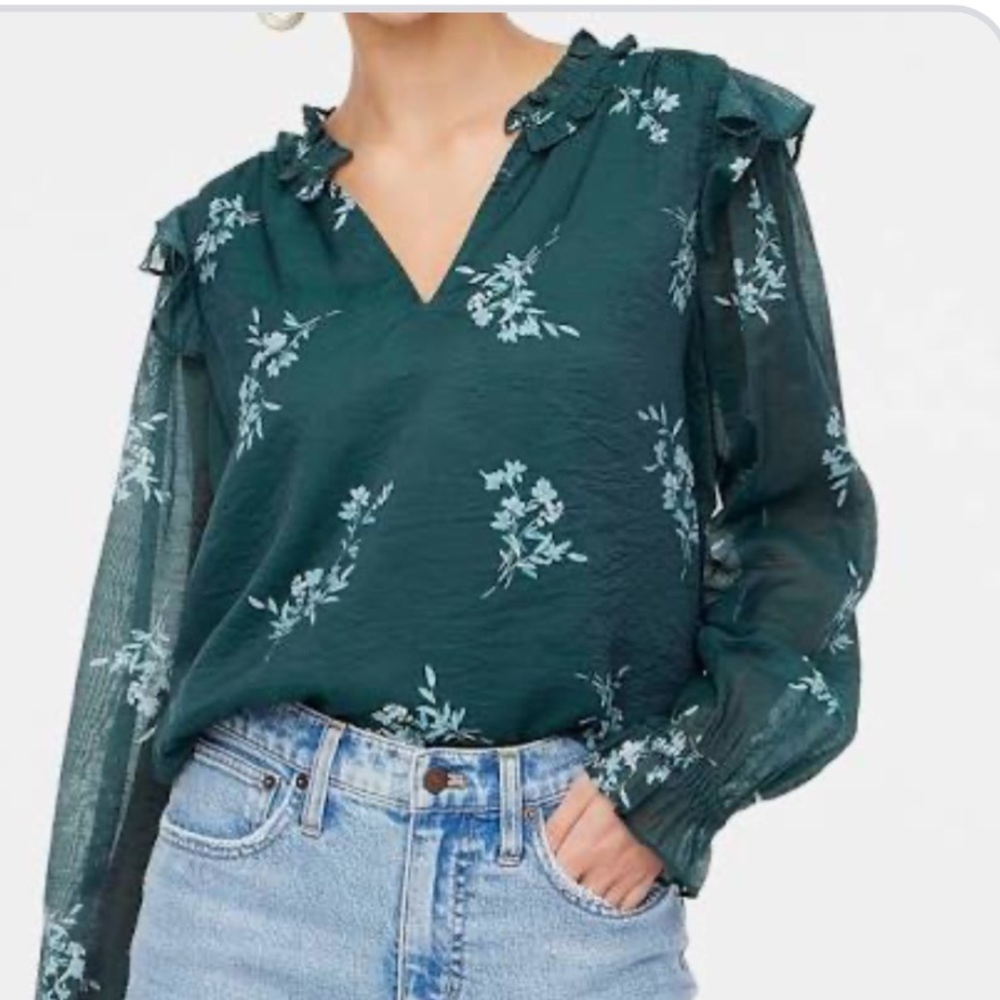 J. Crew Green Floral Blouse